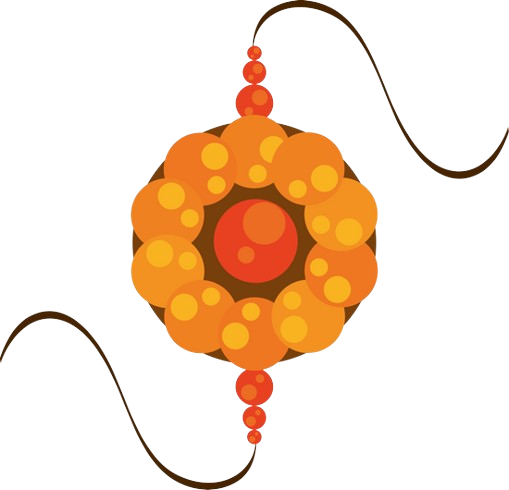 Ilustración de una pulsera decorativa compuesta por cuentas circulares en tonos naranjas, rojos y amarillos, con hilo marrón a cada lado.